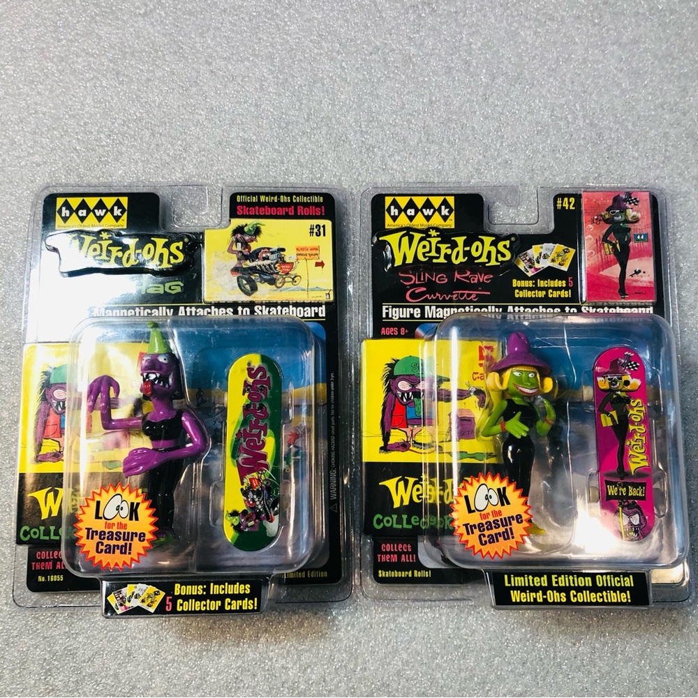 Weird-ohs Skateboard + 5 Collectors Cards #42 Sling Rave Curvette #31 Drag Hags